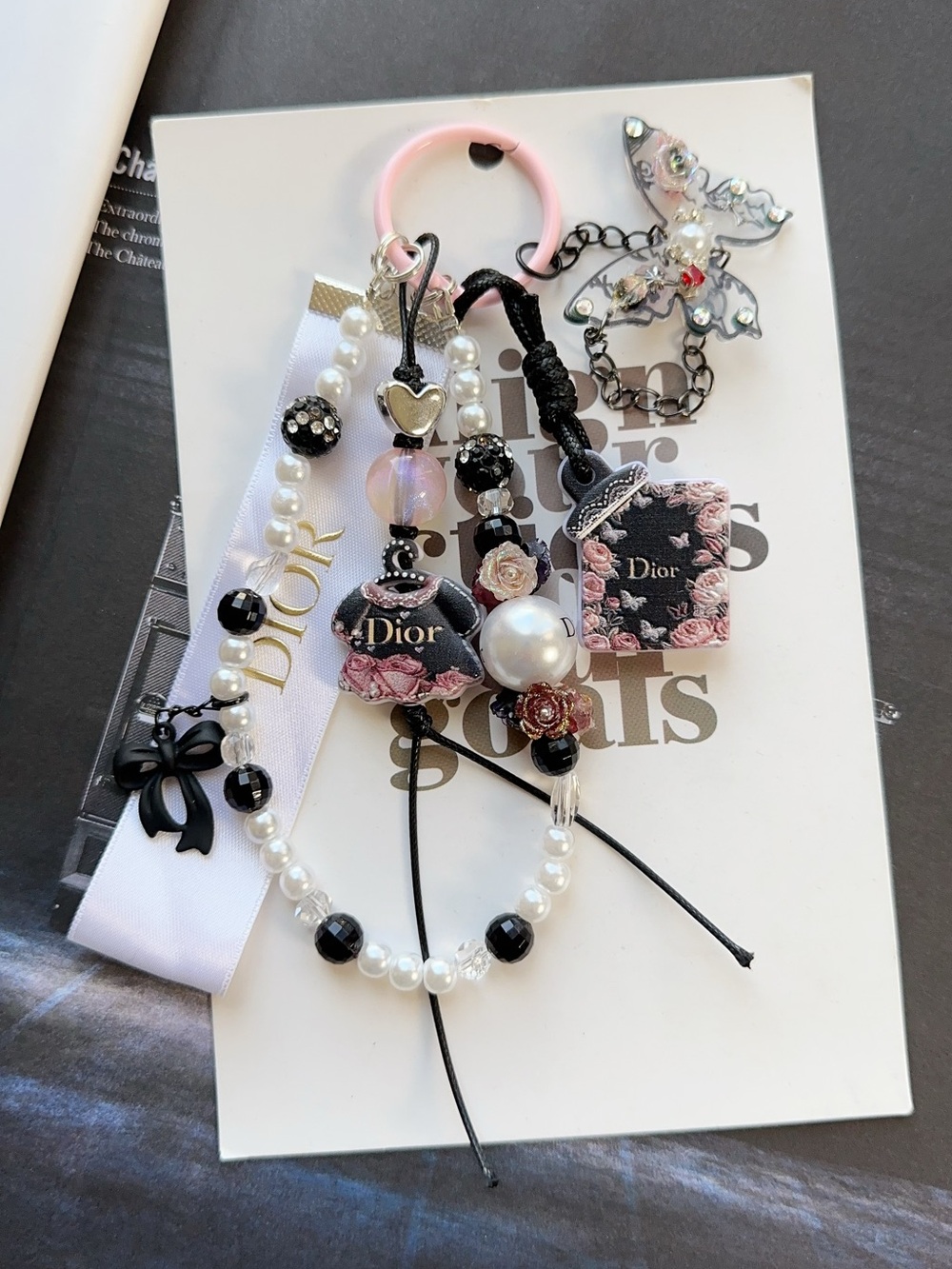 CD Ribbon & Floral Butterfly Charm Bag charm Keychain